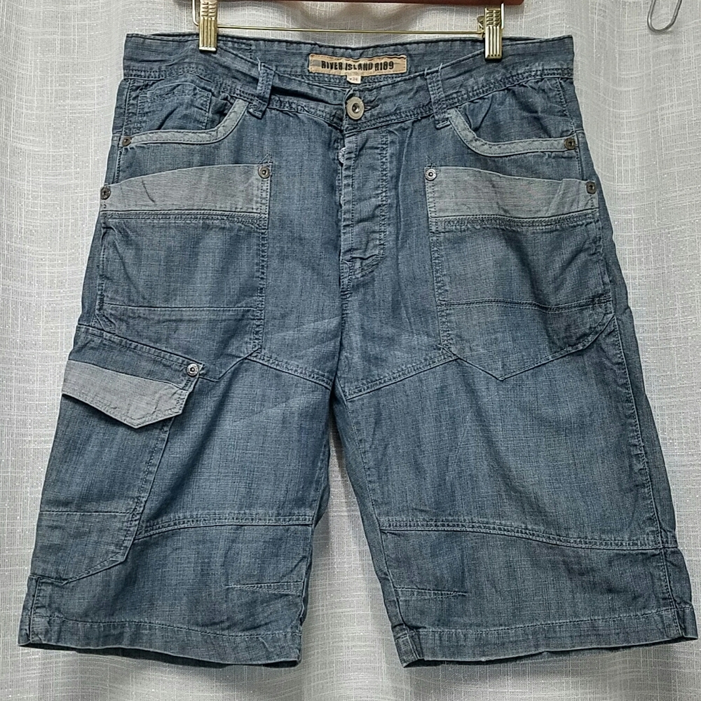 RIVER ISLAND Cargo Denim Jean Shorts SZ 34
